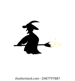 Vector graphics of Silhouette of a witch flying on a broomstick of fantasy and magic. This vector illustration is perfect for templates, banners, wallpapers, t-shirt designs etc.
