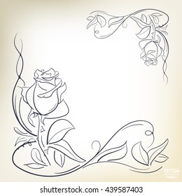 Vector graphics sketch drawing. Rose flower, element for design. Floral frame