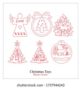 Vector graphics. Souvenir Christmas tree toy. Made linearly in red and black. The illustration is ideal for laser cutting.