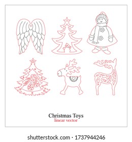 Vector graphics. Souvenir Christmas tree toy. Made linearly in red and black. The illustration is ideal for laser cutting.
