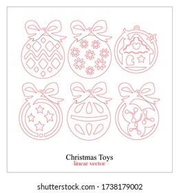 Vector graphics. Souvenir toy for a Christmas tree. With the image of ornaments. Made in linear red and black. The illustration is ideal for laser cutting.