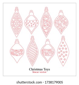 Vector graphics. Souvenir toy for a Christmas tree. With the image of ornaments. Made in linear red and black. The illustration is ideal for laser cutting.