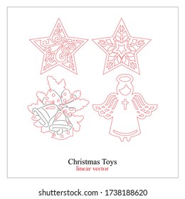Vector graphics. Souvenir toy for a Christmas tree. Made in linear red and black. The illustration is ideal for laser cutting.