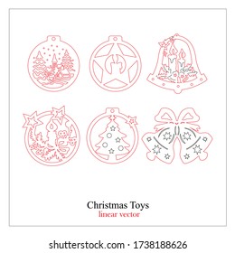 Vector graphics. Souvenir toy for a Christmas tree. Made in linear red and black. The illustration is ideal for laser cutting.