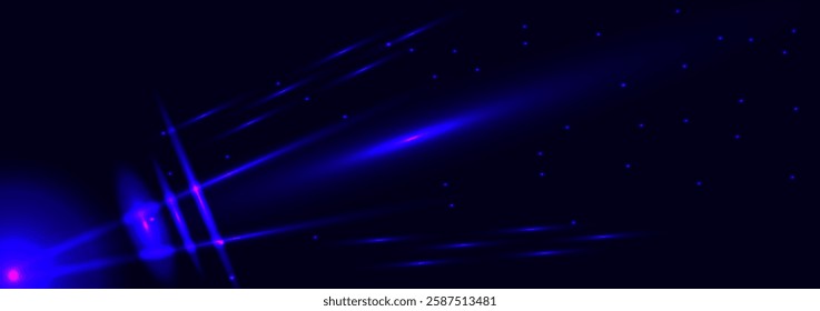Vector graphics. Space. Fantasy. Shining blue rays and stars on a blue background.
