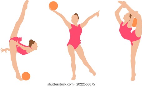 Vector graphics, sportswomen, gymnasts, artistic gymnastics, in pink leotards, sports girls