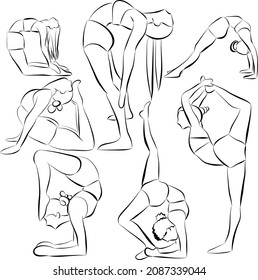 Vector graphics for stretching. The illustration shows different poses for stretching the whole body.