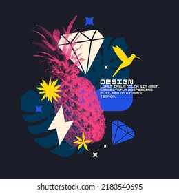 Vector graphics in a style with geometric elements. Template for the design. Illustration of a pineapple.