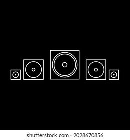 Vector graphics, subwoofer with four white speakers of different sizes on a black background, texture