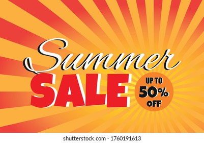 Vector graphics summer sale 50% banner,poster.Sunburst effect background.Modern concept.