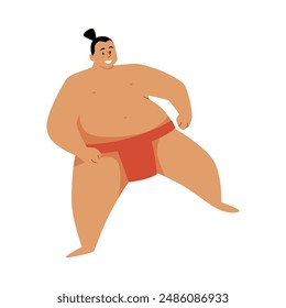 Vector graphics of a sumo wrestler. A powerful man with a big belly, depicted in a cartoon style, embodying the spirit of Japanese sports on a white background