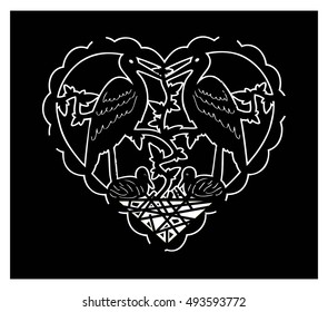 Vector graphics of swan in heart for etching design