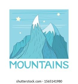 Vector graphics, symbolic image of mountain landscape with manual inscription -3.
