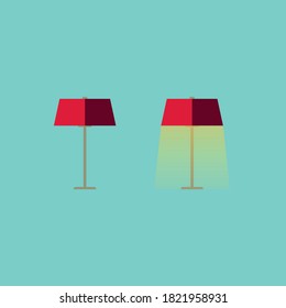 vector graphics table lamp on and off. light from lamp