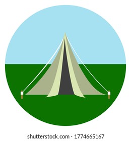 Vector graphics, a tent for rest on the green grass. Flat design.