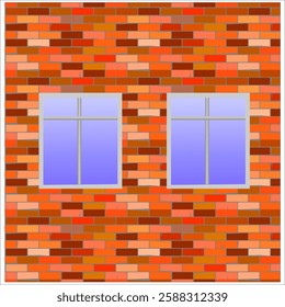 Vector graphics. There are two windows on a brick wall.