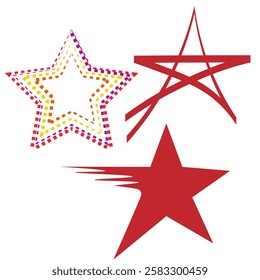 Vector graphics. Three abstract five-pointed stars on a white background.