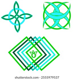 Vector graphics. Three logos in green tones on a white background.