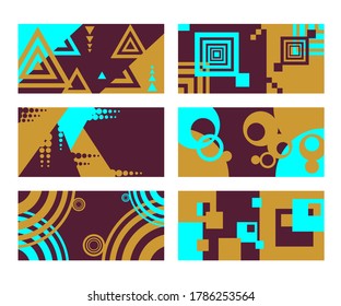 Gráficos vectoriales. abstracción geométrica de tres colores. Un conjunto de seis imágenes