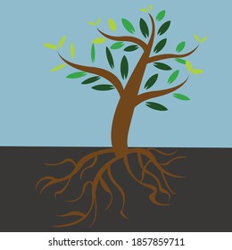 Vector graphics of tree illustration with roots. Perfect for anything to do with trees, gardens or the outdoors