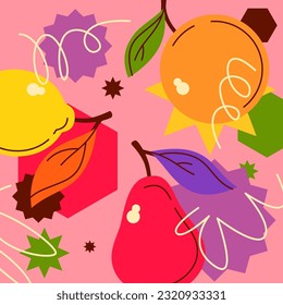 Vector graphics in a trendy minimalist style with geometric elements and fruits. Elements for design.