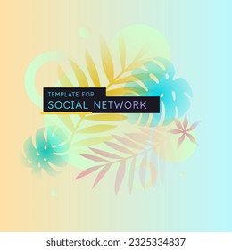 Vector graphics in a trendy style with geometric elements and tropical leaves. Template for the design. Summer poster.