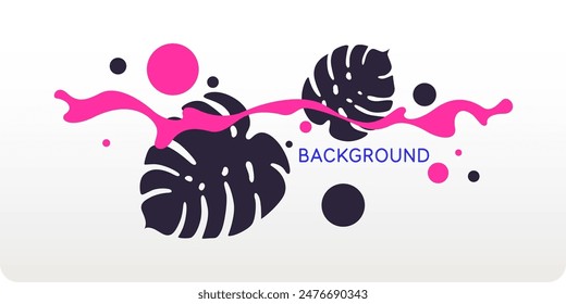 Vector graphics in a trendy style with geometric elements and tropical leaves. Template for the design. The image in the background. Summer poster.