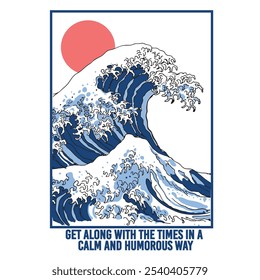 Vector graphics for t-shirt prints, Big waves with the red sun, use this prints for Sweatshirt, T- shirt, shirt, poster,