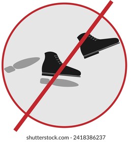 Vector graphics. Two shoes and footprints in a circle are crossed out with a red line.