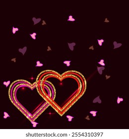 Vector graphics. Two silhouettes of bright hearts on a dark background.
