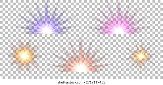 Vector graphics. Two yellow stars and three bright multicolored half-stars on a transparent background.