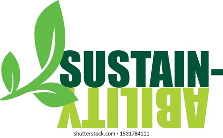 Vector graphics with typography and plant illustration on the subject of sustainability. The graphic is set in different shades of green.
