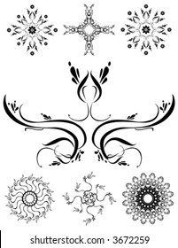 Vector graphics useful as decorations, ornaments and separators. Black designs white background.