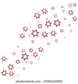 Vector graphics. Various red stars flying on a white background.