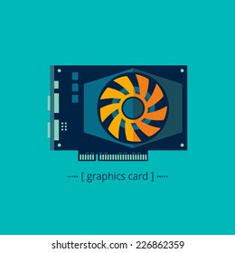 Vector graphics video card in a flat style on a blue background