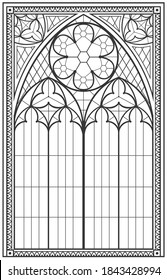 Vector graphics. Vintage gothic background with arch contour drawing. Window or gate