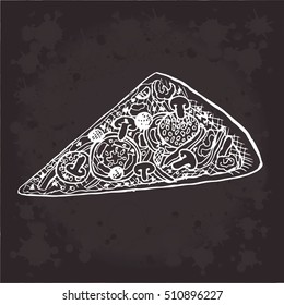 Vector Graphics Vintage illustration drawn by hand drawn pizza on doodle sketch style. Object isolated. For design, wallpaper, logo, icon, menu, restaurant, cafe, kitchen, birthday, holiday. Eps 10.