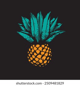 vector graphics of vintage pineapple fruit isolated on black background