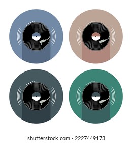 Vector graphics. Vinyl records in the form of icons with different colors.