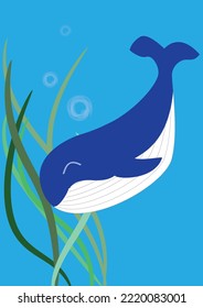 Vector graphics Whale and seaweed under the water