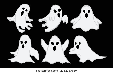 vector graphics of a white ghost with various expressions