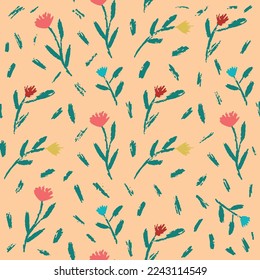Vector gráfico vectorial flores silvestres pequeño patrón para papel de envoltura de impresión en un fondo beige pálido