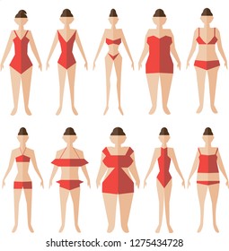 vector graphics, women with different bodies, girls in swimsuits, set