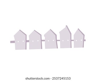 Vector graphics of a wooden fence with posts of different shapes. Painted in white, this icon is perfect for game landscapes and countryside-related design