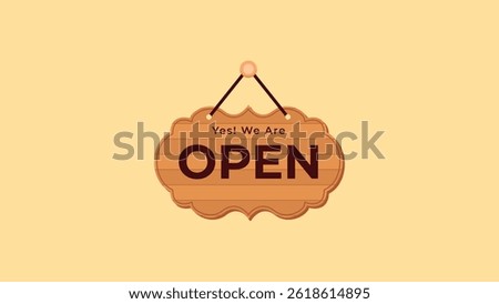 Vector Graphics Wooden OPEN Board. Shop Opened Sign