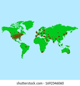 Vector graphics, world map of the distribution of coronavirus