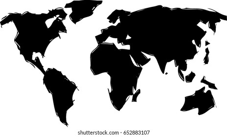 Vector graphics world map, isolate on white