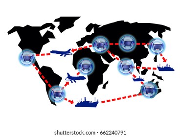 Vector graphics world map Isolate on white.The concept of income from shipping And transport.