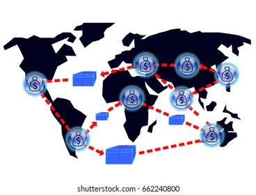 Vector graphics world map Isolate on white.The concept of income from shipping And transport.