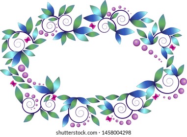 
Vector graphics. Wreath. Frame.Listics, curls, butterflies.